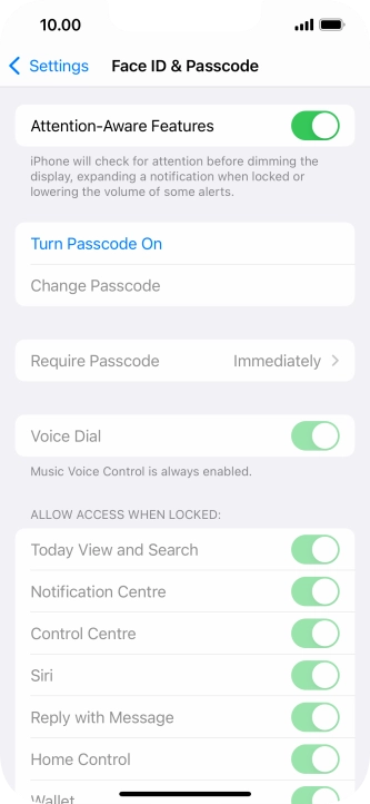 Press Turn Passcode On and key in a phone lock code of your own choice twice.