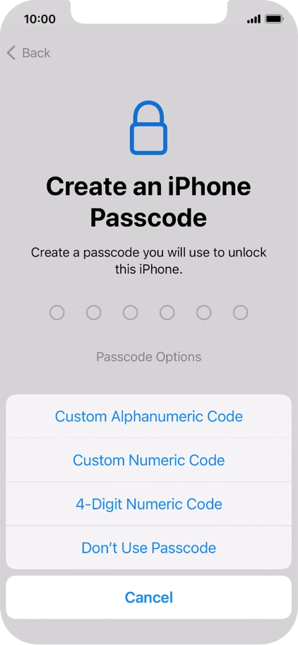 Follow the instructions on the screen to turn on use of phone lock code or press Don't Use Passcode.