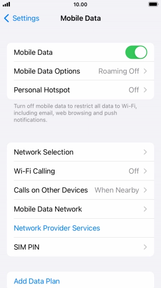 Press Mobile Data Options.