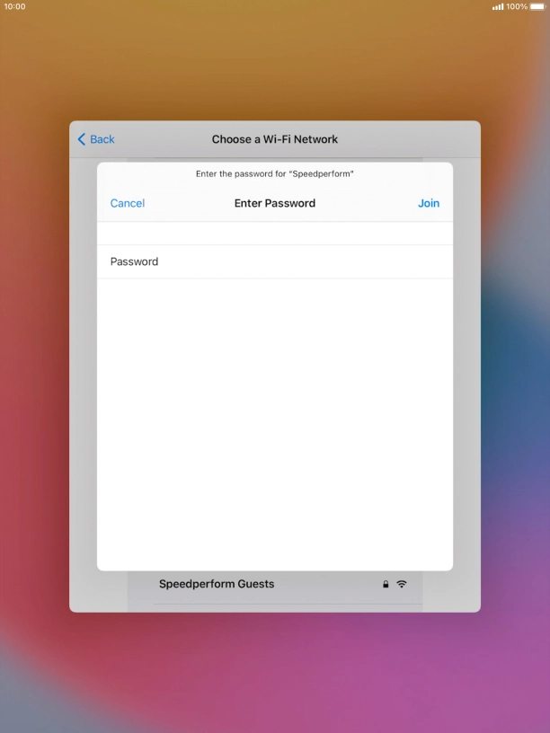 Key in the password for the Wi-Fi network and press Join.