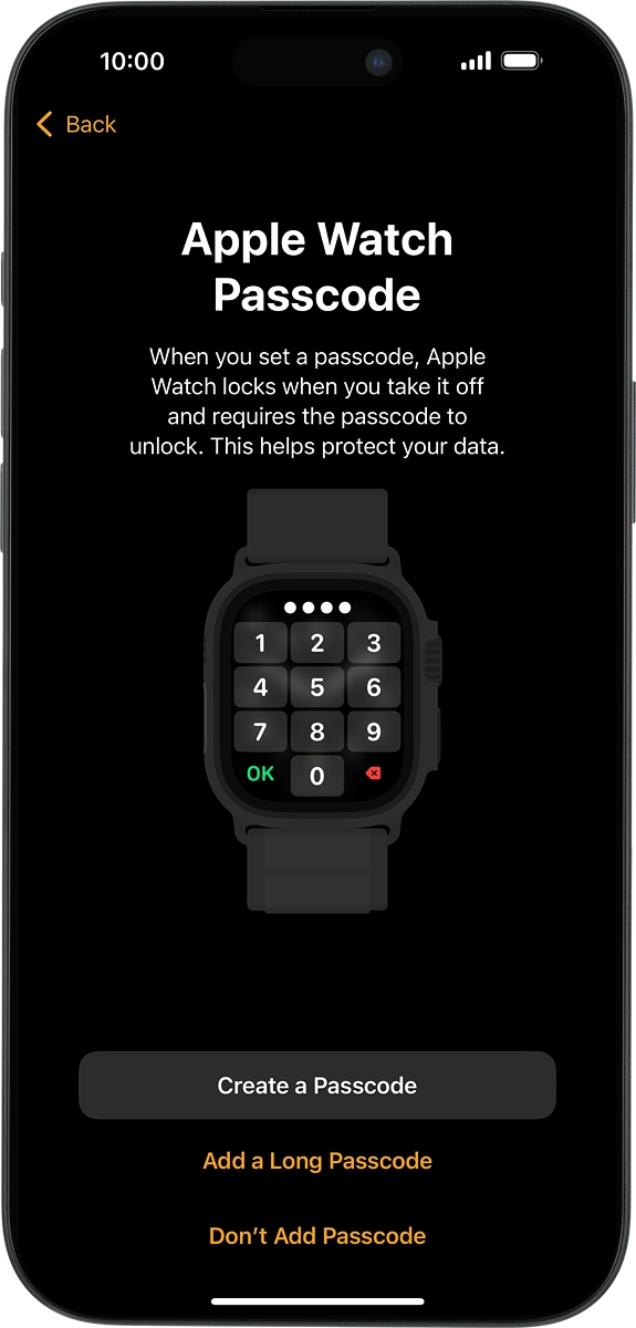 On your phone: Follow the instructions on the screen to turn on use of phone lock code or press Don't Add Passcode.