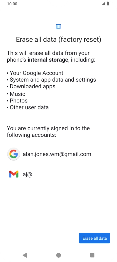 Press Erase all data.