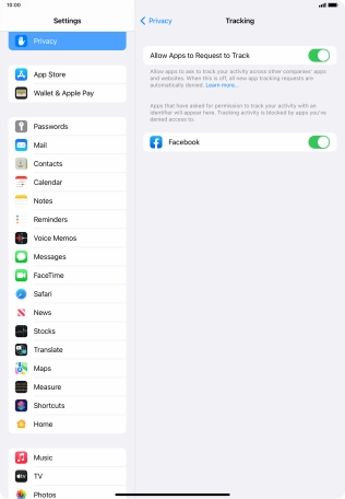 Press Allow Apps to Request to Track to turn the function on or off.