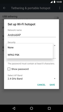 Press WPA2 PSK to password protect your Wi-Fi hotspot.