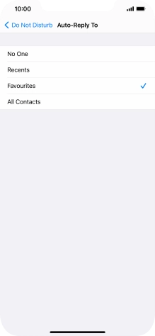 Press the required setting to select which contacts should automatically be notified that Do Not Disturb While Driving is turned on.