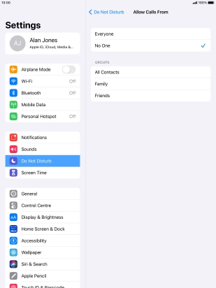 Press the required setting to select which contacts can call you even though Do Not Disturb is turned on.