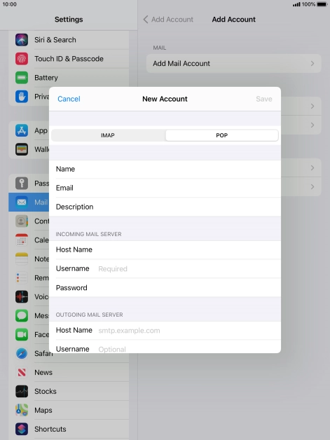 Press Username and key in the username for your email account.