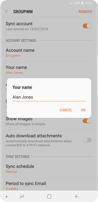 Key in the required sender name and press OK.