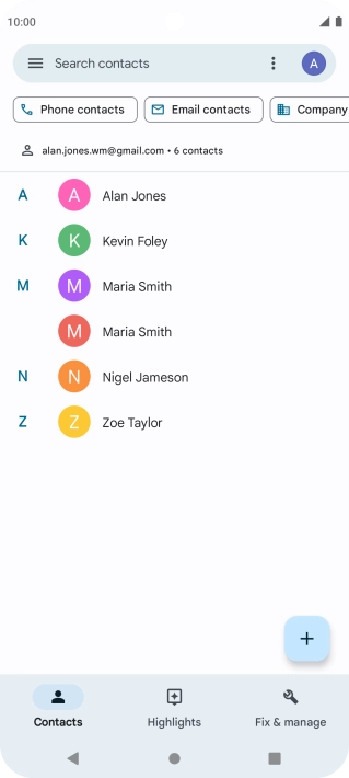 Press the required contact.