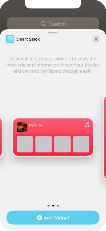 Slide your finger right or left on the screen to select the required widget size.