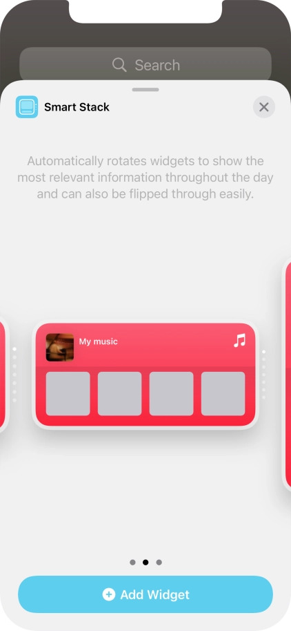 Slide your finger right or left on the screen to select the required widget size.