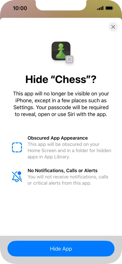 Press Hide App.