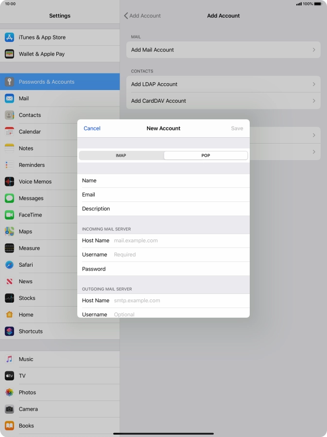 Press Host Name and key in the name of your email provider's incoming server.