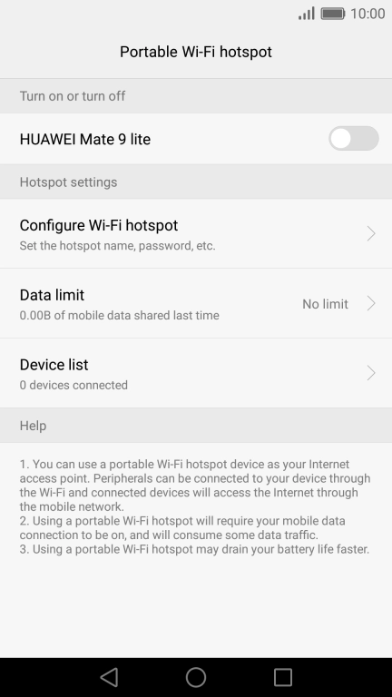 Press Configure Wi-Fi hotspot.
