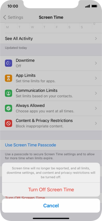 Press Turn Off Screen Time.