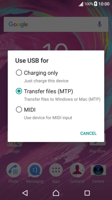 Press Transfer files (MTP).