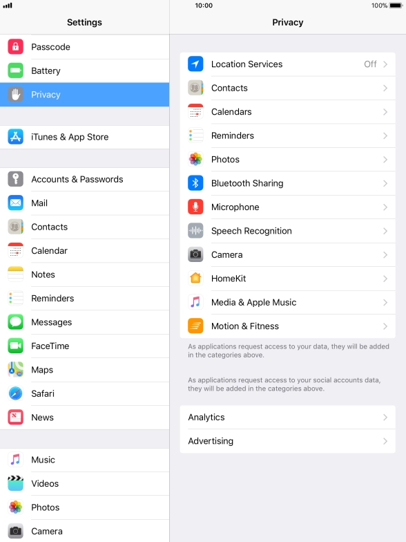 Press Location Services.
