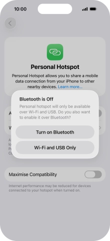 If Wi-Fi is turned on, press Wi-Fi and USB Only.