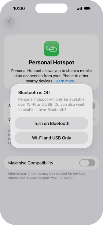 If Wi-Fi is turned on, press Wi-Fi and USB Only.