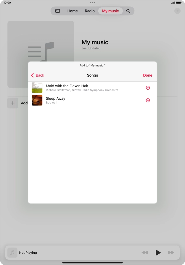 Go to the required category and press the add icon next to the required audio file.