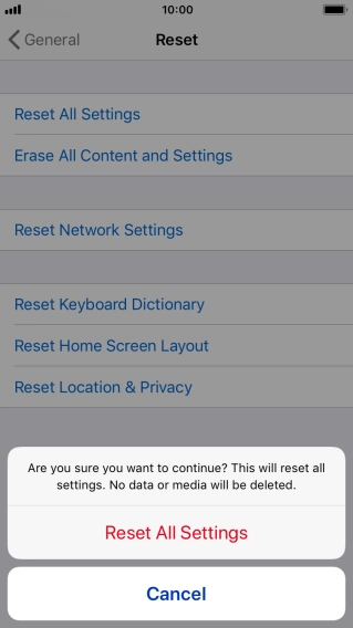 Press Reset All Settings. Wait a moment while the factory default settings are restored. Follow the instructions on the screen to set up your phone and prepare it for use.