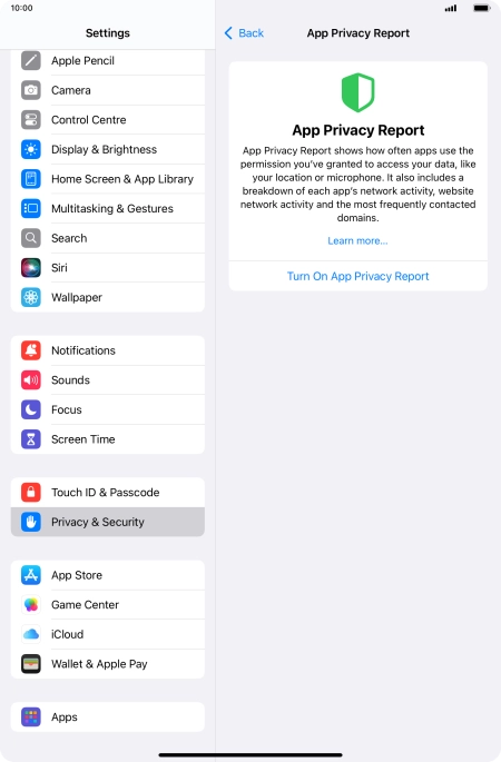 Press Turn On App Privacy Report to turn on the function.