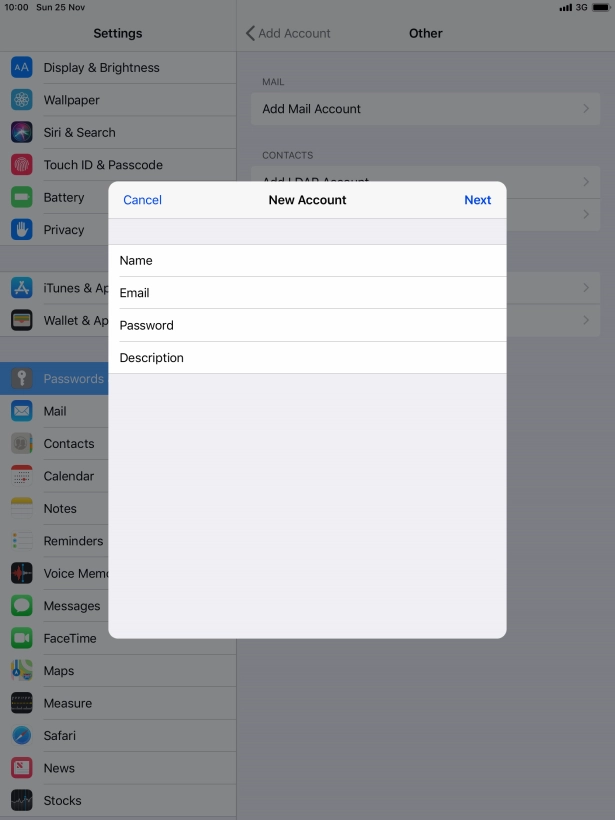 Press Description and key in the required name.