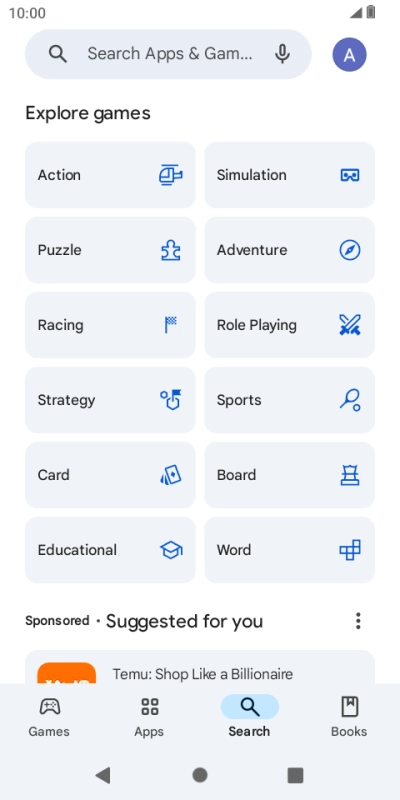 Press the search field.