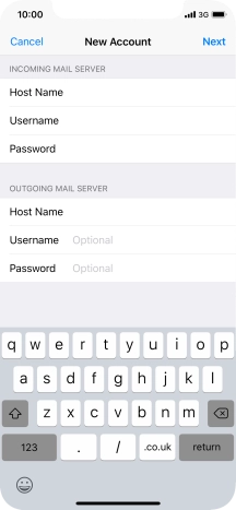 Press Username and key in the username for your email account. Please note that if you're using Vodafone's outgoing server, leave the username field empty.