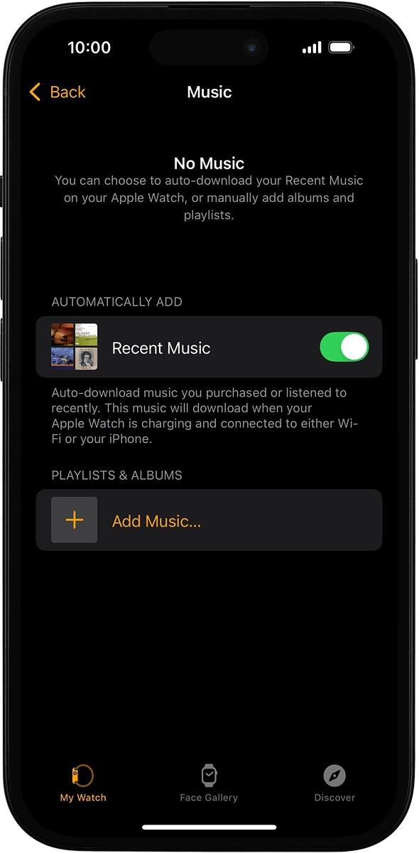 On your phone: Press Add Music... and go to the required playlist or album.