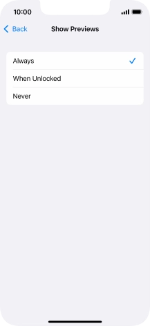 To select notification preview on the lock screen, press Always.