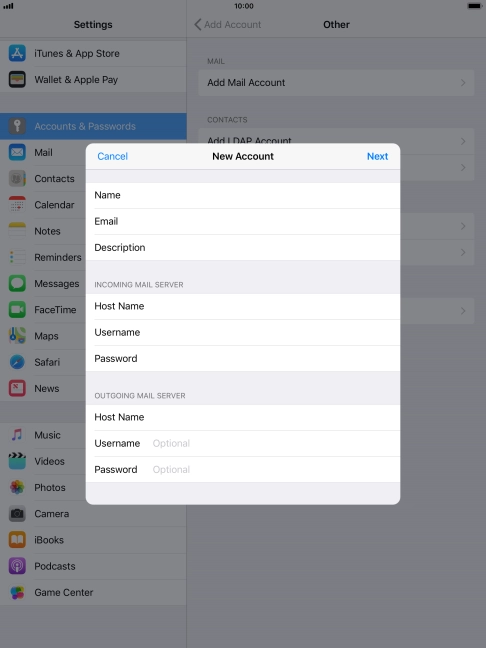 Press Username and key in the username for your email account. Please note that if you're using Vodafone's outgoing server, leave the username field empty.