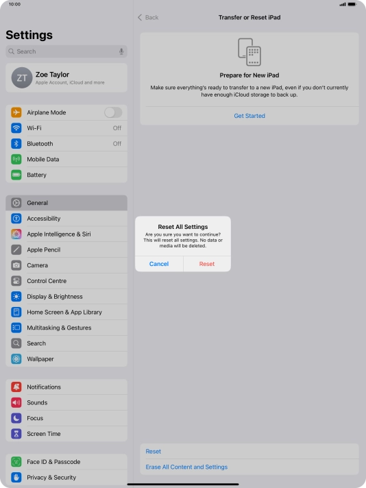 Press Reset. Wait a moment while the factory default settings are restored. Follow the instructions on the screen to set up your tablet and prepare it for use.