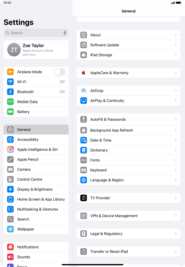 Press Transfer or Reset iPad.