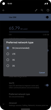 Press the required network mode.