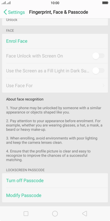 Press Turn off Passcode and key in the current phone lock code.