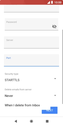 Press Never to keep email messages on the server when you delete them on your phone.