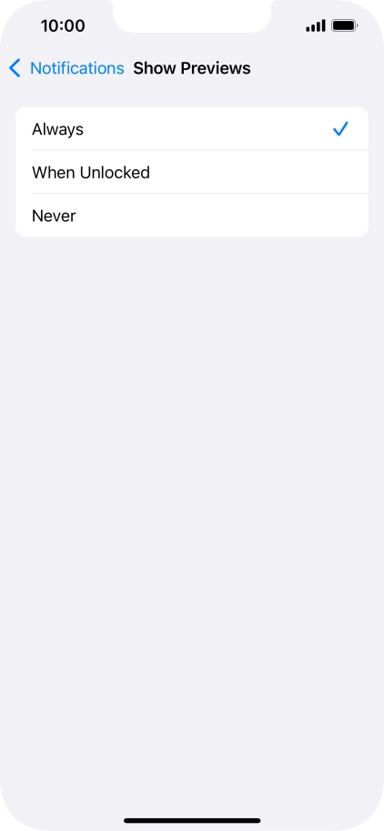 To select notification preview on the lock screen, press Always.