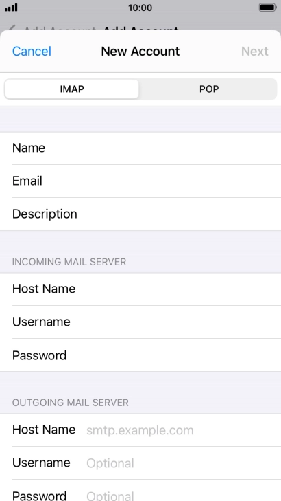 Press Host Name and key in the name of your email provider's outgoing server. Please note that if you can't send email messages when using your email provider's outgoing server, key in smtp.vodafone.net.au (Vodafone's outgoing server).