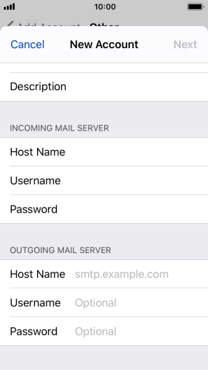 Press Host Name and key in the name of your email provider's outgoing server. Please note that if you can't send email messages when using your email provider's outgoing server, key in smtp.vodafone.net.au (Vodafone's outgoing server).