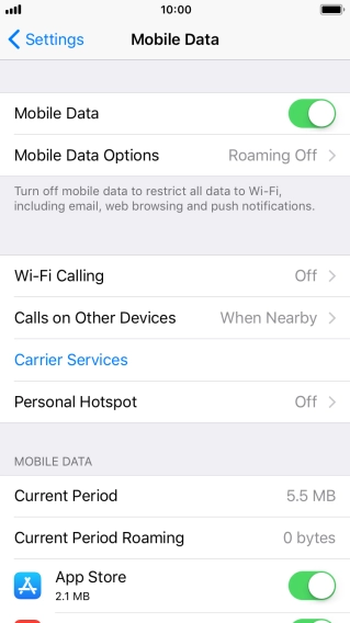 Press Mobile Data Options.