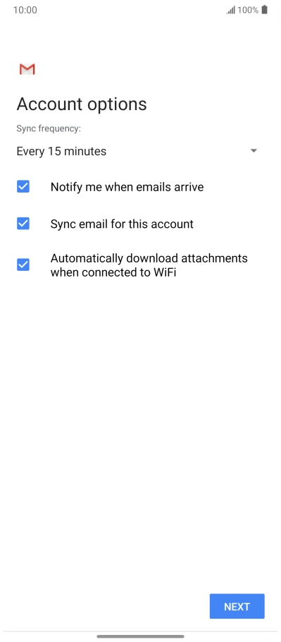 If this screen is displayed, you email account has been recognised and set up automatically. Follow the instructions on the screen to key in more information and finish setting up your phone.