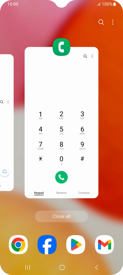 To end one running application, slide your finger upwards on the required application.