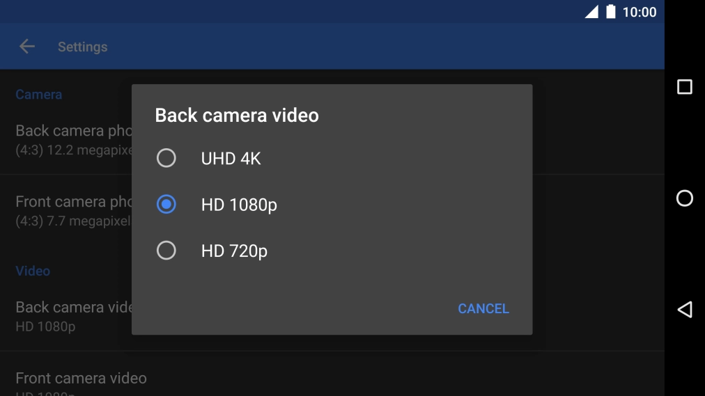 Press the required setting.