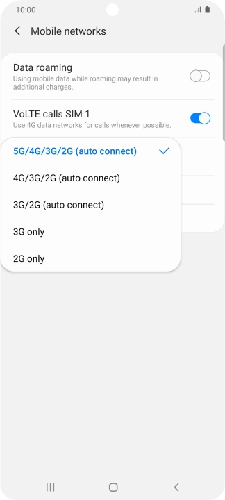 Press the required network mode.