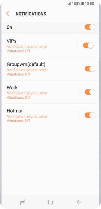 Press the indicator next to the required email account to turn the function on or off.