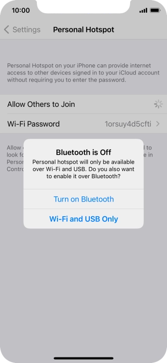 If Wi-Fi is turned on, press Wi-Fi and USB Only.