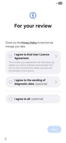 Press the fields next to the required settings to select them.