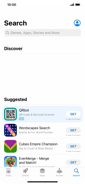 Press the search field and key in the name or subject of the required app.
