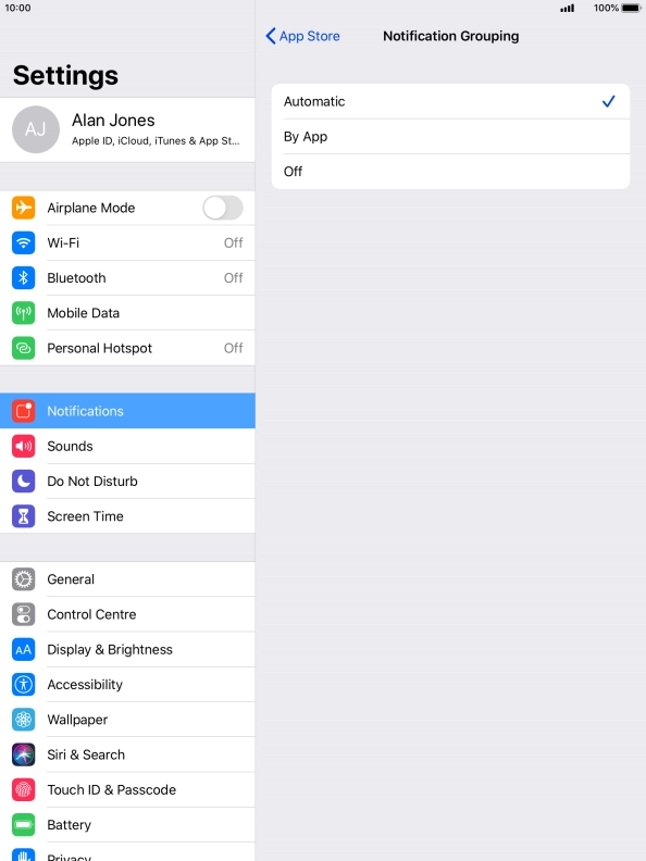 Press the required setting.